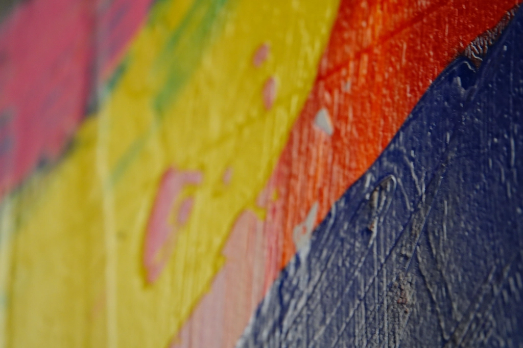 The painted surface of a contemporary work